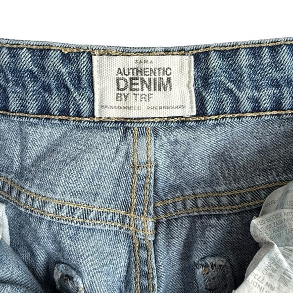 Zara Authentic Denim TRF Straight Cropped Jeans Medium Wash Side Stripe Size 4 - Picture 14 of 16